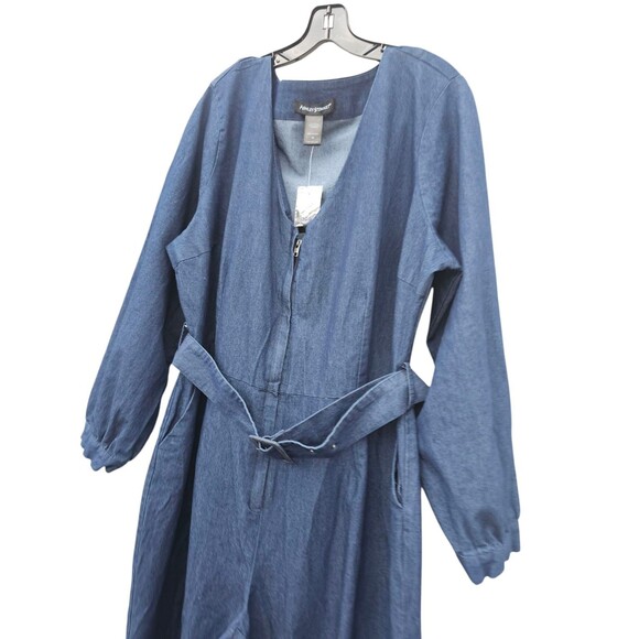 Ashley Stewart Woman Plus 18 Denim Jogger Jumpsuit  Blue Dark Wash Belt Full Zip - Picture 6 of 15